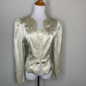 Vintage Cream Gold Metallic Brocade Blazer Sz Small